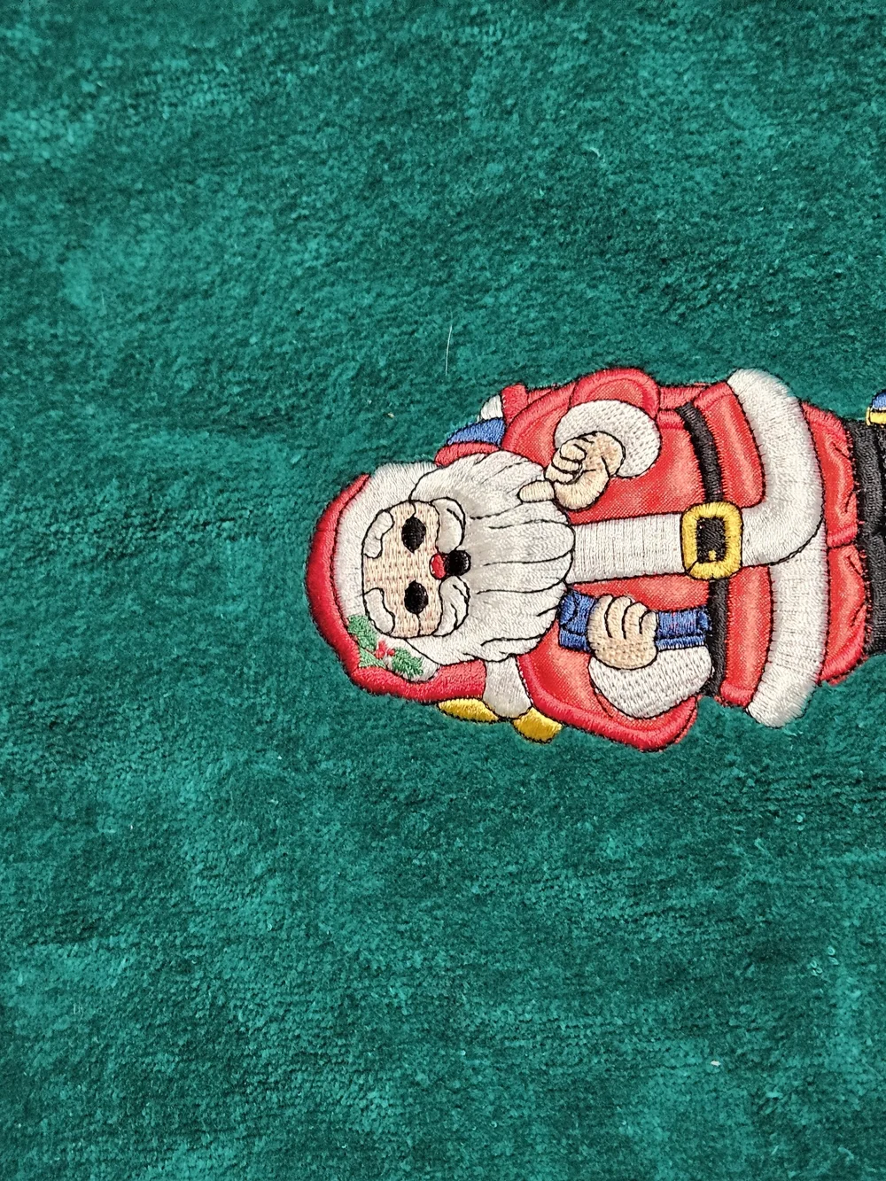 Vintage Green Holiday Santa Embroidered Towel